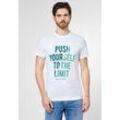 T-Shirt STREET ONE MEN, Herren, Gr. L (52), weiß, Web, 100% Baumwolle, bedruckt, casual, normal hüftlang, Rundhals, Kurzarm eingefasste Kante, Shirts, mit Wording-Print