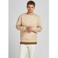 Sweatshirt JACK & JONES "JJESTAR BASIC SWEAT CREW NECK NOOS", Herren, Gr. L (50), beige, angeraute Sweatware, Obermaterial: 70% Baumwolle, 30% Polyester, modisch, bequem, Rundhals, Langarm, Sweatshirts