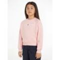 Sweatshirt TOMMY HILFIGER "ESSENTIAL EMBROIDERED FLEECE CN", Mädchen, Gr. 12 (152), rosa (soft rose), Sweatware, Obermaterial: 80% Baumwolle, 20% Polyester, unifarben, casual, regular fit, Rundhals, Langarm Bündchen, Sweatshirts, Kinder bis 16 Jahre mit Logoprägung