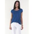 T-Shirt SEIDEL MODEN, Damen, Gr. 34, blau (petrol), Jersey, Obermaterial: 95% Viskose, 5% Elasthan, unifarben, casual, figurumspielend hüftlang, Rundhals, Kurzarm abgesteppte Kante, Shirts, mit Kappenärmel, MADE IN GERMANY