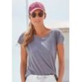 T-Shirt ELBSAND "Ranva", Damen, Gr. L (40), blau (blau meliert), Jersey, Obermaterial: 50% Baumwolle, 50% Polyester, meliert, casual, figurumspielend hüftlang, Rundhals, Kurzarm offene Kante, Shirts, mit Logodruck, Kurzarmshirt aus Baumwoll-Mix, sportlich, Topseller