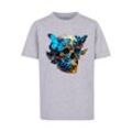 T-Shirt F4NT4STIC "Schmetterling Skull TEE UNISEX", Mädchen, Gr. 110/116, grau (erdgrau), Obermaterial: 100% Baumwolle, casual, regular fit, Rundhals, Kurzarm ohne Bündchen, Shirts, Print