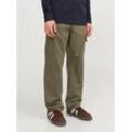 Cargohose JACK & JONES JUNIOR "JPSTKANE JJBARKLEY CARGO PANT NOOS JNR", Jungen, Gr. 128, N-Gr, grün (olive night), Web, Obermaterial: 100% Baumwolle, unifarben, modisch, relaxed fit knöchellang, Hosen