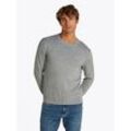 Rundhalspullover TOMMY JEANS "TJM SLIM ESSENTIAL LIGHT SWEATER", Herren, Gr. L, grau htr, Strick, Obermaterial: 100% Baumwolle, meliert, casual, Rundhals, Langarm, Pullover, mit Flag-Patch