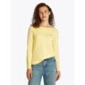 Strickpullover TOMMY HILFIGER "CO JERSEY STITCH BOAT-NK SWEATER", Damen, Gr. L (40), citronella, Strick, Obermaterial: 67% Baumwolle, 33% Polyamid, unifarben, casual, Basic hüftlang, U-Boot-Ausschnitt, Langarm Bündchen, Pullover, mit Tommy Hilfiger Logo-Flag am Ärmel