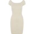 Shirtkleid URBAN CLASSICS "Urban Classics Damen Ladies Off Shoulder Rib Dress", Damen, Gr. L, US-Größen, beige (sandweiß), 97% Baumwolle, 3% Elasthan, unifarben, klassisch, slim fit, U-Boot-Ausschnitt, Kurzarm, Kleider