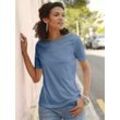 Kurzarmshirt CASUAL LOOKS "Shirt", Damen, Gr. 36, blau (jeansblau), 50% Baumwolle, 50% Modal, Spitze:100% Baumwolle, unifarben, U-Boot-Ausschnitt, Kurzarm, Shirts