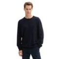 Rundhalspullover TOM TAILOR, Herren, Gr. M, blau (knitted navy melange), Strick, Obermaterial: 95% Baumwolle, 5% Kaschmir, meliert, casual, regular fit Po-bedeckend, Rundhals, Langarm Bündchen, Pullover, mit recyceltem Kaschmir