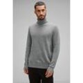 Rollkragenpullover STREET ONE MEN, Herren, Gr. L (52), grau (stone grau melange), Web, 60% Baumwolle, 40% Polyester, unifarben, casual, normal hüftlang, hoch geschlossener Ausschnitt, Langarm Bündchen, Pullover, in Melange Optik