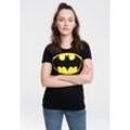 T-Shirt LOGOSHIRT "Batman-Logo", Damen, Gr. L, schwarz (schwarz, gelb), 100% Baumwolle, bedruckt, casual, normal, Rundhals, Kurzarm, Shirts, mit lizenziertem Originaldesign