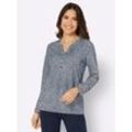 Langarmshirt CLASSIC BASICS "Langarm-Shirt", Damen, Gr. 42, blau (rauchblau, ecru, bedruckt), 100% Baumwolle, gemustert, mehrfarbig, Rundhals, Langarm, Shirts