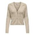 Strickjacke ONLY "ONLKATIA LS CABLE V-NECK CARDIGAN CC KNT", Damen, Gr. L (40), braun (mocha meringue detail:with melange), Strick, Obermaterial: 50% Viskose, 27% Nylon, 23% Polyester, meliert, modisch, figurbetont, V-Ausschnitt, Langarm, Strickjacken