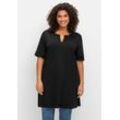 Longshirt SHEEGO "Große Größen", Damen, Gr. 40/42, schwarz, Obermaterial: 100% Baumwolle, unifarben, casual, figurumspielend lang, Rundhals, Kurzarm, Shirts, mit geschlitztem Ausschnitt