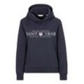 Hoodie GANT "REG SHIELD HOODIE", Damen, Gr. L, blau (evening blau), Sweatware, Obermaterial: 80% Baumwolle, 20% Polyester, casual, regular fit, Langarm Rippbündchen, Sweatshirts