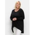 Longshirt SHEEGO "Große Größen", Damen, Gr. 40/42, schwarz, Obermaterial: 50% Baumwolle, 50% Modal, unifarben, casual, figurumspielend lang, Rundhals, Langarm, Shirts, in Wickeloptik, in leichter A-Linie