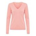 Strickpullover PULZ JEANS "Strickpullover PZSara", Damen, Gr. L, rosa (flamingo plume melange), Obermaterial: 80% Viskose LENZINGu00bf ECOVEROu00bf CV LenzEcov. 20% Polyester PES., unifarben, casual, hüftlang, V-Ausschnitt, Langarm, Pullover