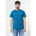 T-Shirt STREET ONE MEN, Herren, Gr. L (52), blau (laguna blau), Web, laguna blue: 100% Baumwolle; silver grey melange: 60% Baumwolle, 40% Polyester, bedruckt, unifarben, casual, normal hüftlang, Rundhals, Kurzarm eingefasste Kante, Shirts, mit Wording-Print