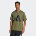 T-Shirt ADIDAS SPORTSWEAR "M BL SJ T", Herren, Gr. L, grün (olive strata, schwarz), Obermaterial: 100% Baumwolle, sportlich, Rundhals, Shirts