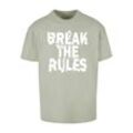 T-Shirt MERCHCODE "Merchcode Herren Break The Rules 2 Heavy Oversize Tee", Herren, Gr. L, weiß (softsalvia), 100% Baumwolle, bedruckt, casual, oversize, Rundhals, Kurzarm, Shirts