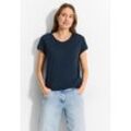 T-Shirt CECIL, Damen, Gr. S (38), blau (schwarz petrol blau), Jersey, Obermaterial: 50% Baumwolle, 50% Modal, casual, normal hüftlang, V-Ausschnitt, Kurzarm angeschnitten Bündchen, Shirts, mit Biesen-Dekoration