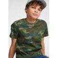 T-Shirt KIDSWORLD "in cooler Tarnoptik", Jungen, Gr. 128/134, grün (tarnfarben, grün), Jersey, Obermaterial: 100% Baumwolle, casual, Basic, Rundhals, Kurzarm, Shirts, Kurzarm, stylischer Allover-Druck