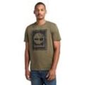 T-Shirt TIMBERLAND "STACK LOGO Short Sleeve Tee", Herren, Gr. L, grün (khaki), Jersey, Obermaterial: 100% Baumwolle, sportlich, Rundhals, Kurzarm abgesteppt, Shirts