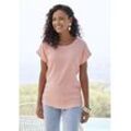 Kurzarmshirt VIVANCE "mit modischem Jacquard-Muster", Damen, Gr. 32/34, orange (peach), Stoff, Obermaterial: 97% Polyester (REPREVE), 3% Elasthan, Jacquardmuster, modisch, figurumspielend normal, Rundhals, Kurzarm angeschnitten, Shirts, aus pflegeleichter Qualität