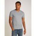 T-Shirt TOMMY JEANS "TJM XSLIM JASPE VNECK TEE EXT", Herren, Gr. M, grau, Single Jersey, Obermaterial: 60% Baumwolle, 40% Polyester, meliert, Basic, slim fit kurz, V-Ausschnitt, Kurzarm abgesteppt, Shirts, in Melange-Optik