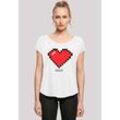 T-Shirt F4NT4STIC "Pixel Herz Good Vibes Happy People", Damen, Gr. L, weiß, Obermaterial: 100% Baumwolle, casual, regular fit, Rundhals, Kurzarm ohne Bündchen, Shirts, Print