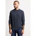 Stehkragenpullover STREET ONE MEN, Herren, Gr. L (52), blau (eclipse blau melange), Web, 60% Baumwolle, 40% Polyester, unifarben, casual, gerade hüftlang, hoch geschlossener Ausschnitt, Langarm Bündchen, Pullover, mit Rippstrickdetails