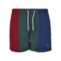 Badeshorts URBAN CLASSICS "Urban Classics Herren 3-Tone Swim Shorts", Herren, Gr. M, US-Größen, bunt (burgundy, bottlegrün), 100% Nylon, Badehosen