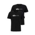 Rundhalsshirt ALPHA INDUSTRIES "Label T 2 Pack", Herren, Gr. S, schwarz (2xschwarz), Single Jersey, Obermaterial: 100% Baumwolle, unifarben mit Farbeinsatz, modisch, normal normal, Rundhals, Kurzarm gerader Abschluss, Shirts