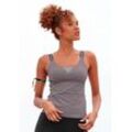 Funktionsshirt LASCANA ACTIVE, Damen, Gr. S (36/38), grau (stone), Jersey, Obermaterial: 95% Baumwolle, 5% Elasthan, unifarben, Mesh, sportlich, Basic hüftlang, Rundhals, ohne Ärmel, Shirts, mit beschrifteten Trägern und Mesh-Einsatz