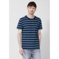 T-Shirt STREET ONE MEN, Herren, Gr. S (48), blau (navy blau), Web, 100% Baumwolle, gestreift, casual, normal hüftbedeckend, Rundhals, Kurzarm normaler Saum, Shirts, mit Streifenmuster