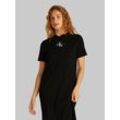 Midikleid CALVIN KLEIN JEANS "MONOLOGO LONG RIB TEE DRESS", Damen, Gr. L (40), N-Gr, schwarz, Jersey, Obermaterial: 94% Baumwolle, 6% Elasthan, unifarben, Basic, figurbetont Midi, Rundhals, Kurzarm abgesteppt, Kleider, mit Logo