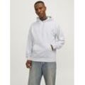 Kapuzensweatshirt JACK & JONES "JJECHARGE SWEAT HOOD NOOS", Herren, Gr. L, grau (weiß melange), angeraute Sweatware, Obermaterial: 80% Baumwolle, 20% Polyester, meliert, modisch, loose fit taillenbedeckt, ohne Ausschnitt, Langarm Bündchen, Sweatshirts, mit Kapuze