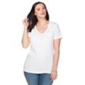 T-Shirt SHEEGO "Große Größen", Damen, Gr. 40/42, weiß, Obermaterial: 100% Baumwolle, unifarben, casual, figurumspielend lang, V-Ausschnitt, Kurzarm, Shirts, mit V-Ausschnitt