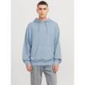 Kapuzensweatshirt JACK & JONES "JJECHARGE FADED SWEAT HOOD NOOS", Herren, Gr. M, blau (chambray blau), angeraute Sweatware, Obermaterial: 100% Baumwolle, unifarben, modisch, loose fit taillenbedeckt, ohne Ausschnitt, Langarm Rippbündchen, Sweatshirts, mit Kapuze