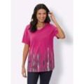 Longshirt "Longshirt", Damen, Gr. 38, pink (fuchsia), 65% Polyester, 35% Baumwolle, gemustert, mehrfarbig, V-Ausschnitt, Kurzarm, Shirts