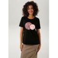 T-Shirt ANISTON CASUAL, Damen, Gr. 32/34, pink (schwarz, pink, beige, weiß, grau), Single Jersey, Obermaterial: 100% Baumwolle, bedruckt, figurumspielend hüftbedeckend, Rundhals, Kurzarm, Shirts, mit coolen Smileys bedruckt