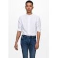 Langarmhemd ONLY & SONS "ONSCAIDEN LS SOLID LINEN MAO SHIRT NOOS", Herren, Gr. L, N-Gr, weiß, Web, Obermaterial: 55% Baumwolle, 45% Leinen, unifarben, modisch, slim fit, Rundhals, Langarm 2-Knopf-Manschette, Hemden