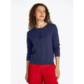 Cardigan TOMMY HILFIGER "CO JERSEY STITCH CARDIGAN", Damen, Gr. L (40), blau (schwarz night navy), Feinstrick, Obermaterial: 67% Baumwolle, 33% Polyamid, unifarben, casual, regular fit hüftlang, Rundhals, Langarm Rippstrickbündchen, Strickjacken, mit Logostickerei