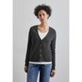 Cardigan STREET ONE, Damen, Gr. 40, grau (gravel grau meliert), Web, 37% Baumwolle, 34% Polyacryl, 26% Polyester, 3% Elasthan, unifarben, casual, normal normal, V-Ausschnitt, Langarm Bündchen, Strickjacken, mit V-Ausschnitt