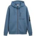 TOM TAILOR Herren Hoodie Sweatjacke mit Taschen, blau, Uni, Gr. XXL