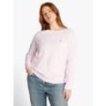 Strickpullover TOMMY HILFIGER CURVE "CRV CO JERSEY STITCH LS B-NK SWT", Damen, Gr. 46, rosa (light pink), Strick, Obermaterial: 67% Baumwolle, 33% Polyamid, unifarben, casual, tailliert hüftlang, U-Boot-Ausschnitt, Langarm elastischer Bund, Pullover, in Großen Größen, Logostickerei