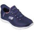 Slip-On Sneaker SKECHERS "SUMMITS-DIAMOND DREAM", Damen, Gr. 35, blau (navy, pink), Textil, sportlich, Schuhe, Schlupfschuh, Freizeitschuh mit praktischer Slip-Ins Funktion