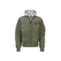 Bomberjacke ALPHA INDUSTRIES "Alpha Industries Men - Bomber Jackets MA-1 D-Tec", Herren, Gr. L, grün (sage, grün), Obermaterial: 100% Nylon, Futter: 100% Nylon, Kapuze: 75% Baumwolle, 25% Polyester, Füllung: 100% Polyester, Jacken