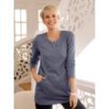 Langarmshirt CLASSIC BASICS "Winter-Shirt", Damen, Gr. 42, blau (taubenblau, schwarz, meliert), 95% Polyester, 5% Elasthan, meliert, Rundhals, Langarm, Shirts