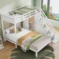 Okwish - Etagenbett mit Kleiderschrank, 90200cm+120200cm, multifunktionales Kinderbett, Kinderetagenbett, mit Stauraumtreppe, großer Stauraum, ohne