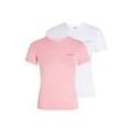 T-Shirt TOMMY JEANS "Tjw 2Pack Slim Linear Tee", Damen, Gr. XS (34), pink (ballet pink, weiß), Single Jersey, Obermaterial: 100% Baumwolle, unifarben, Basic, slim fit kurz, Rundhals, Kurzarm abgesteppt, Shirts, mit Logoschriftzug, in Unifarbe